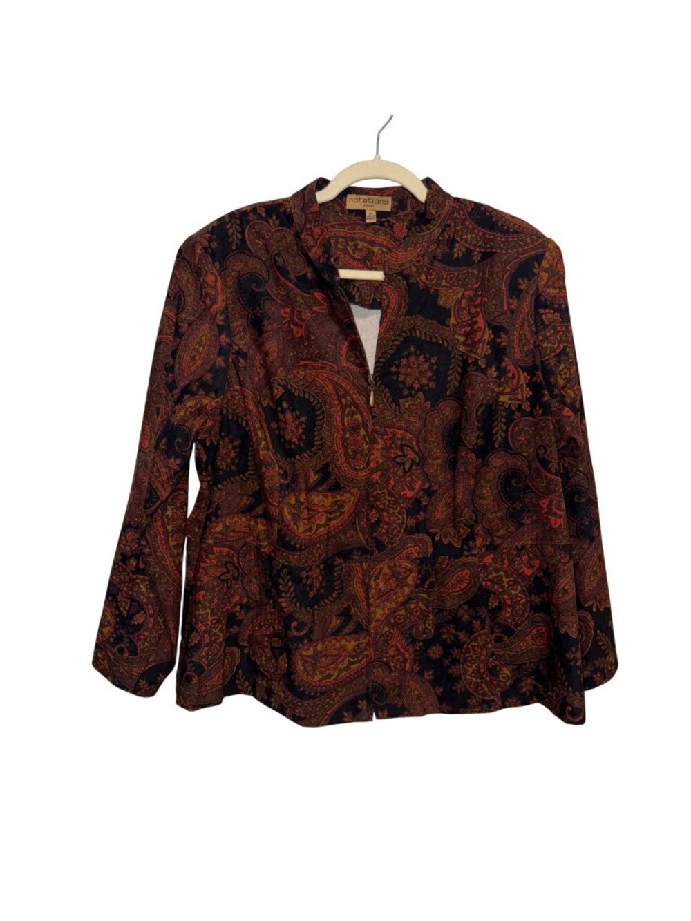 Notations Woman 2X Paisley Print Long Sleeve Zip-Up Jacket Multicolor